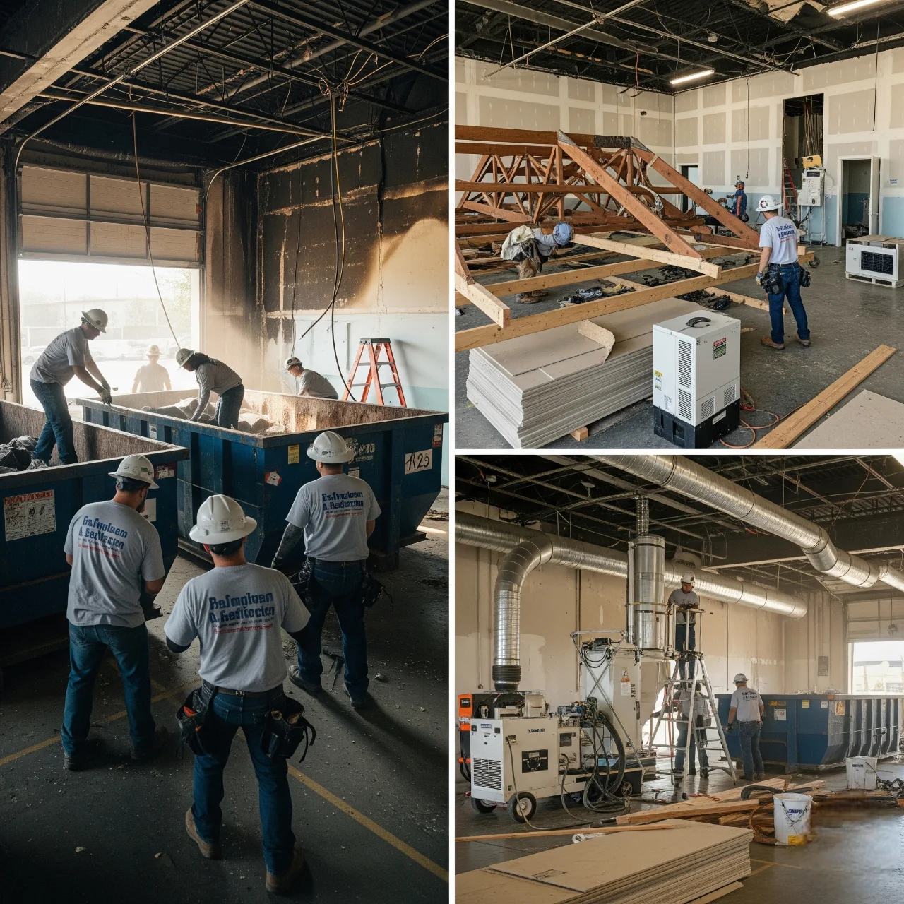 Commercial fire damage restoration in Santa Rosa, CA – experts repairing and restoring a fire-damaged business property